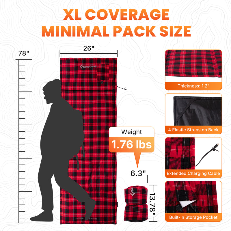 Load image into Gallery viewer, KingCamp CAMPCOZY Heated Camping Pad, 78" x 26" USB Powered Heated Sleeping Mat with 3 Heating Panels, Cotton Flannel Top for Cot, Sleeping Bag &amp; Travel
