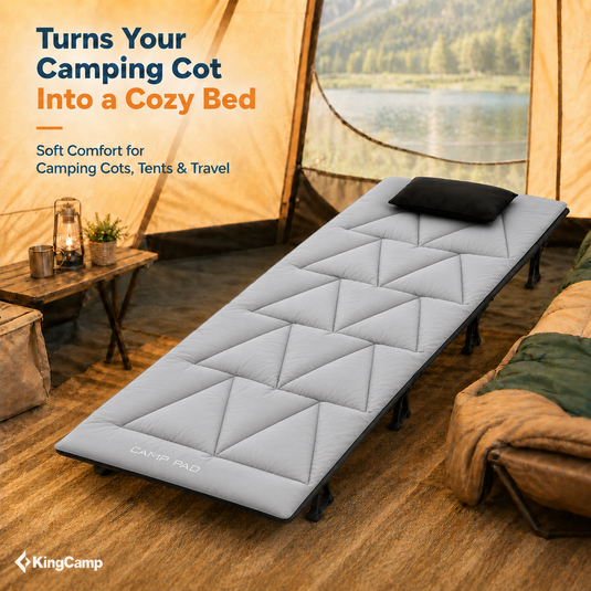 KingCamp CAMP PAD 500 Camping Cot Pad, Thick Quilted Sleeping Mat with Elastic Straps, Machine Washable, 75