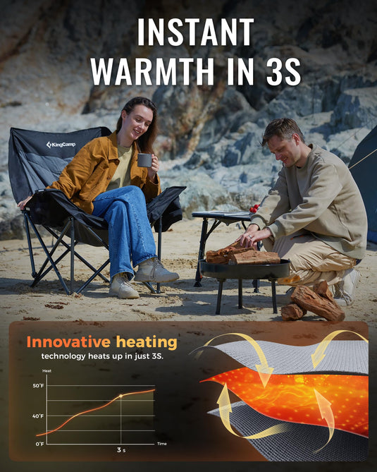 KingCamp CANNA C10 PLUS Heated Camping Chair - Oversized Single Chair with 3 Heat Settings