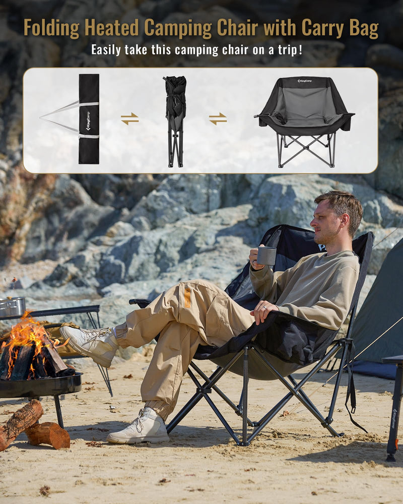 Load image into Gallery viewer, KingCamp Folding Heated Camping Chair - Oversized Single Chair with Carry Bag
