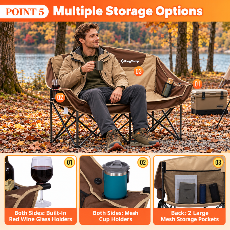 Load image into Gallery viewer, KingCamp CANNA C20 PLUS Heated Camping Loveseat, 2-Person Folding Chair with 4 Heating Zones, 3 Heat Settings &amp; Dual Cup Holders
