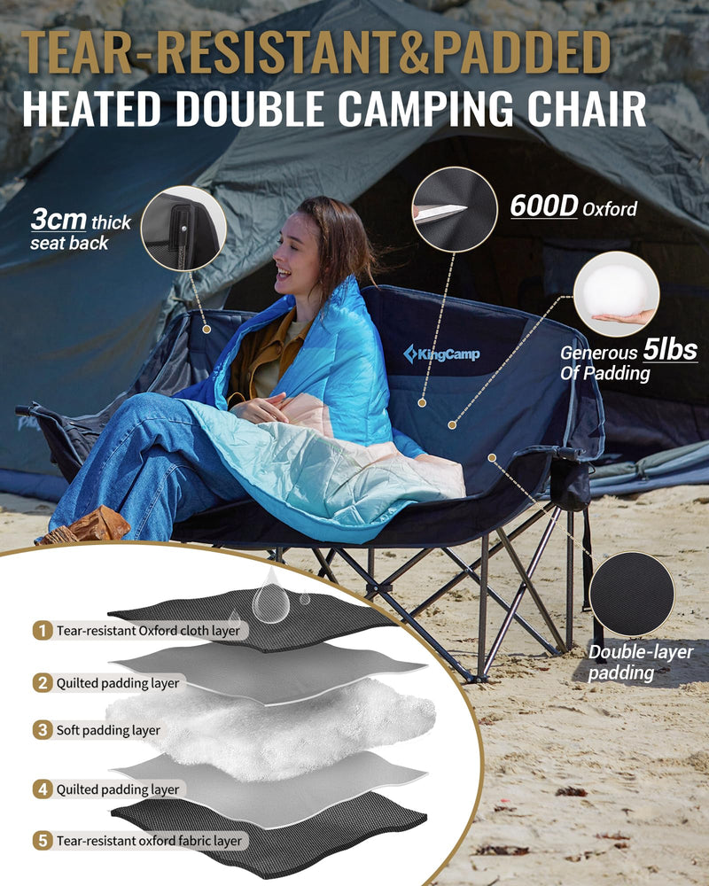 Load image into Gallery viewer, KingCamp CANNA C20 PLUS Heated Loveseat Camping Chair - Tear-Resistant and Padded
