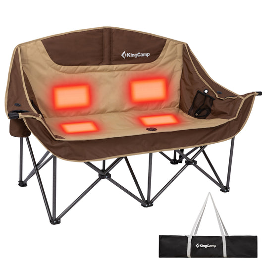 KingCamp CANNA C20 PLUS Heated Loveseat Camping Chair - 2-Person Oversized Padded Couples Chair with 3-Temperature Settings KHAKI