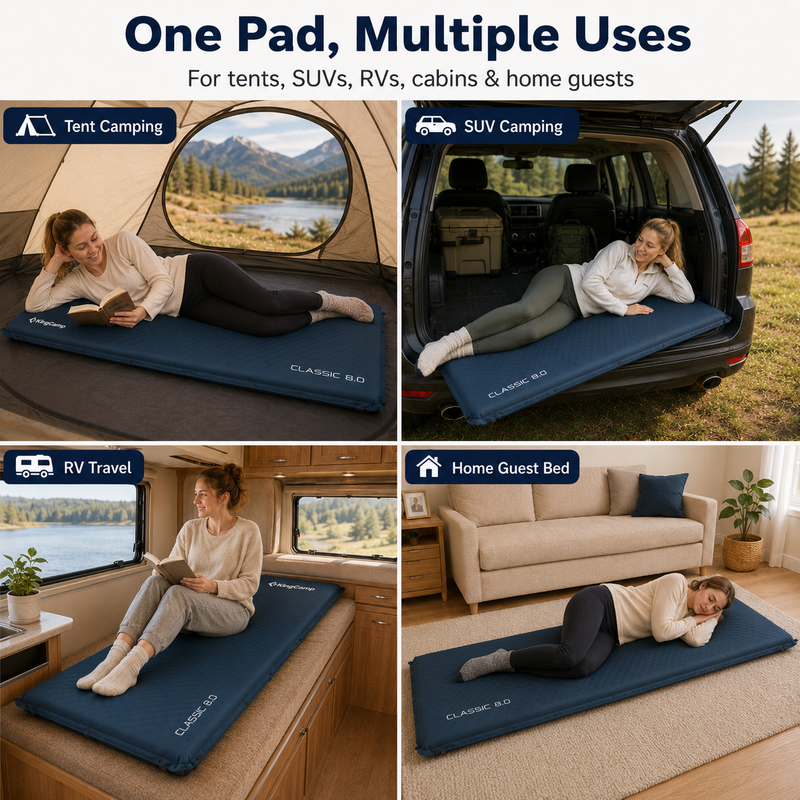 Load image into Gallery viewer, KingCamp CLASSIC 8.0 Self-Inflating Sleeping Pad, 3.15" Thick 4-Season Camping Mattress with Pillow, R-Value 9.8
