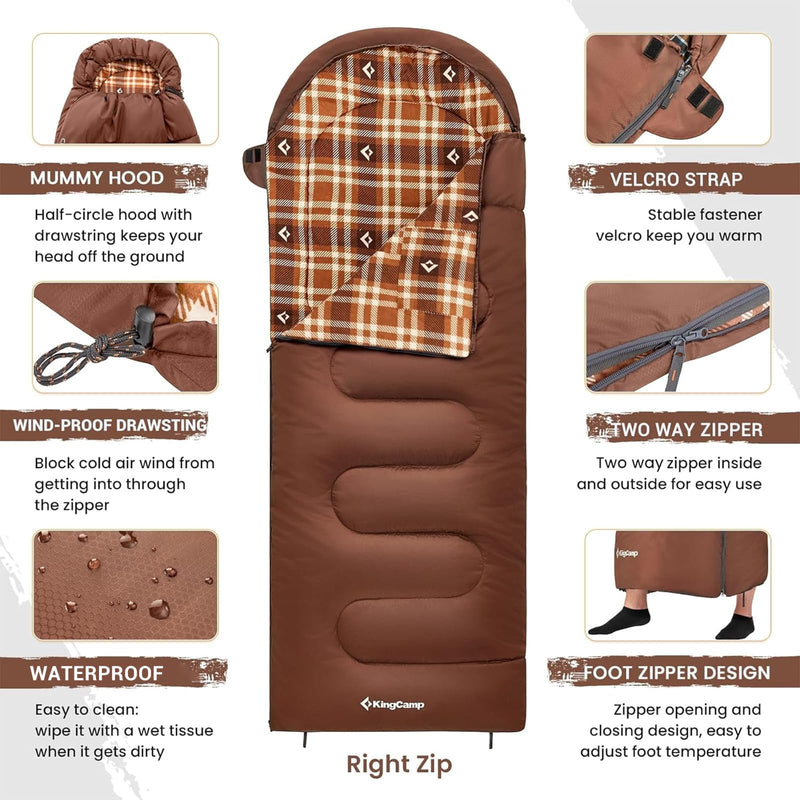 Load image into Gallery viewer, KingCamp CLOUDY 400 Cold Weather Sleeping Bag for Adults - 4-Season, Wide, Waterproof, Converts to Double

