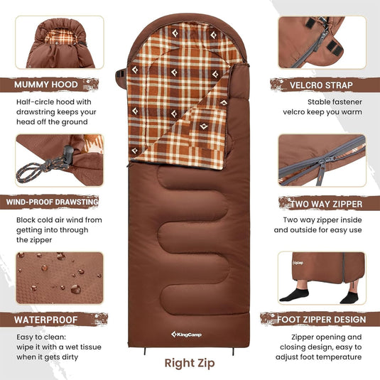 KingCamp CLOUDY 400 Cold Weather Sleeping Bag for Adults - 4-Season, Wide, Waterproof, Converts to Double
