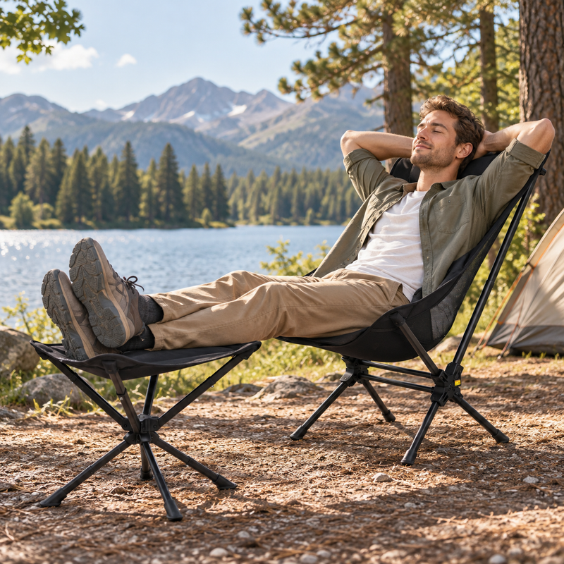 Laden Sie das Bild in Galerie -Viewer, KingCamp Camping Chair &amp; Swivel Stool Bundle, High Back Chair + 360° Adjustable Folding Stool, 330 lbs Capacity
