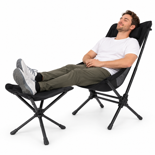 KingCamp Camping Chair & Swivel Stool Bundle, High Back Chair + 360° Adjustable Folding Stool, 330 lbs Capacity