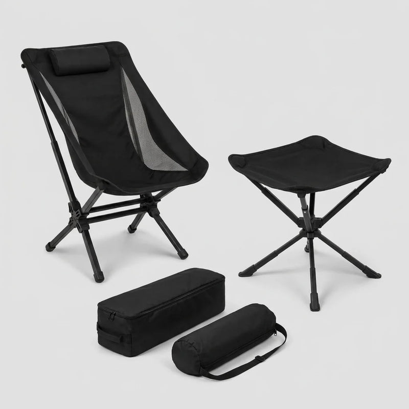 Laden Sie das Bild in Galerie -Viewer, KingCamp Camping Chair &amp; Swivel Stool Bundle, High Back Chair + 360° Adjustable Folding Stool, 330 lbs Capacity
