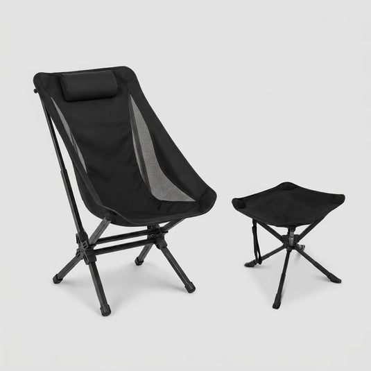 KingCamp Camping Chair & Swivel Stool Bundle, High Back Chair + 360° Adjustable Folding Stool, 330 lbs Capacity