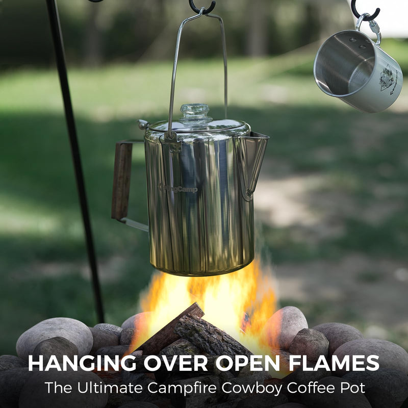 Laden Sie das Bild in Galerie -Viewer, KingCamp Camping Coffee Pot, 12 Cup Stainless Steel Percolator - 304 Food-Grade, Wood Handle for Campfire, RV &amp; Outdoor Brewing, No Aluminum
