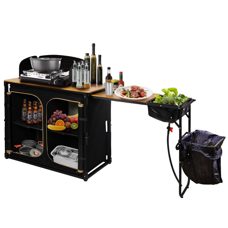 Load image into Gallery viewer, KingCamp Camping Kitchen Table – Portable Grill Station with Bamboo Top
