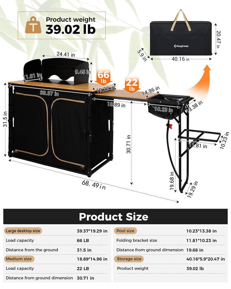 Load image into Gallery viewer, KingCamp Camping Kitchen Table – Portable Grill Station with Bamboo Top
