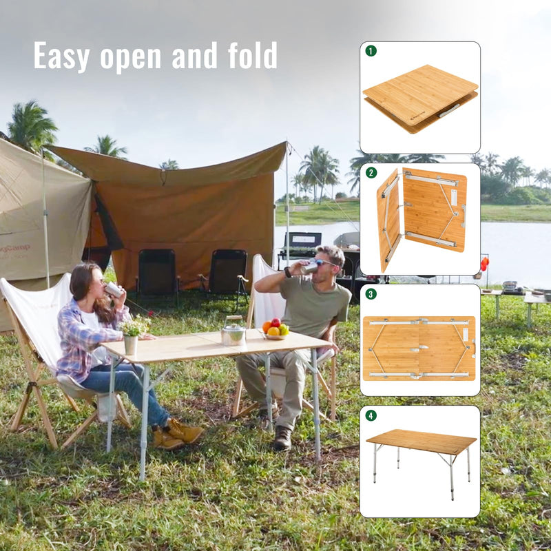 Cargue la imagen en el visor de la galería, KingCamp Compact 2-Folding Bamboo Table for 4-6 Person
