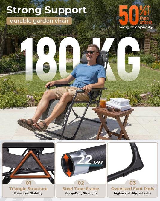 KingCamp DAYLILY B10 Zero Gravity Chair, Adjustable Reclining Outdoor Lounge Chair with Headrest, Teslin Mesh & Heavy-Duty Steel Frame, 400 lbs Capacity