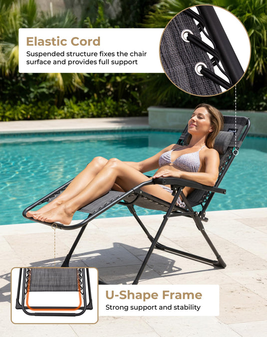KingCamp DAYLILY B10 Zero Gravity Chair, Adjustable Reclining Outdoor Lounge Chair with Headrest, Teslin Mesh & Heavy-Duty Steel Frame, 400 lbs Capacity