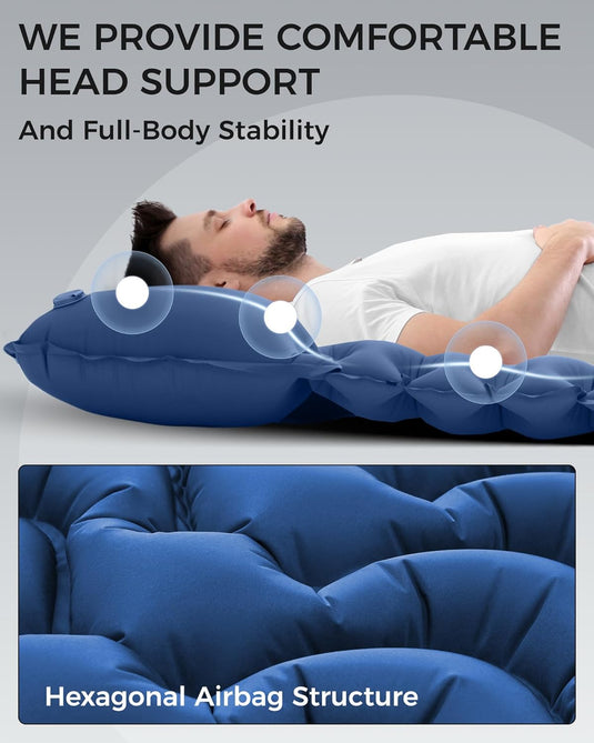 KingCamp DELUXE 10 Single Air Pad | Connectable Inflatable Camping Mattress with Built-In Foot Pump & Pillow, Ultralight 2.4" Thick Sleeping Pad for Backpacking & Car Camping