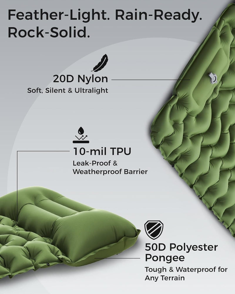 Load image into Gallery viewer, KingCamp DELUXE 10 Single Air Pad | Connectable Inflatable Camping Mattress with Built-In Foot Pump &amp; Pillow, Ultralight 2.4" Thick Sleeping Pad for Backpacking &amp; Car Camping
