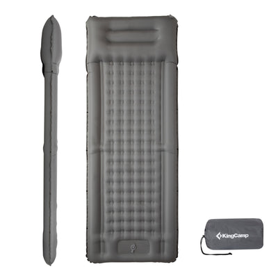 KingCamp DELUXE 12 Inflatable Sleeping Pad – Built‑In Foot Pump & Pillow, Lightweight Camping Mat Grey