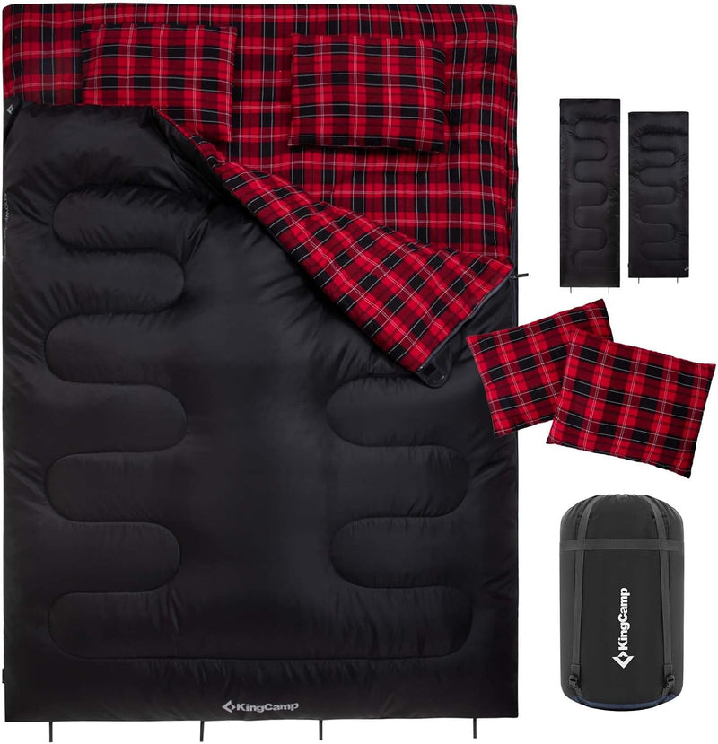 Load image into Gallery viewer, KingCamp Double Flannel Sleeping Bag with two Pillows 2 in 1 Use
