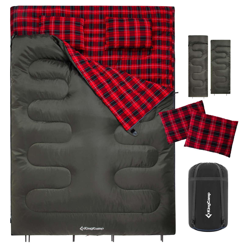 Load image into Gallery viewer, KingCamp Double Flannel Sleeping Bag with two Pillows 2 in 1 Use Green
