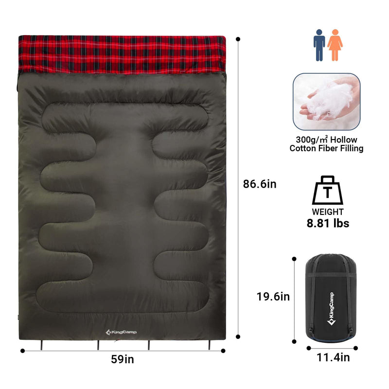 Load image into Gallery viewer, KingCamp Double Flannel Sleeping Bag with two Pillows 2 in 1 Use Green
