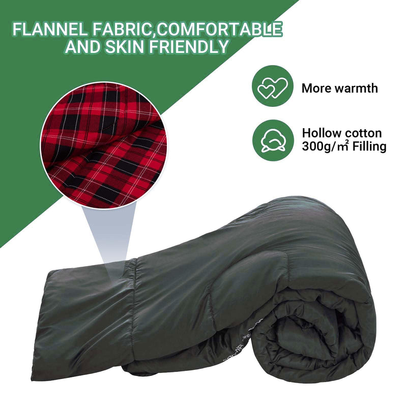 Load image into Gallery viewer, KingCamp Double Flannel Sleeping Bag with two Pillows 2 in 1 Use Green
