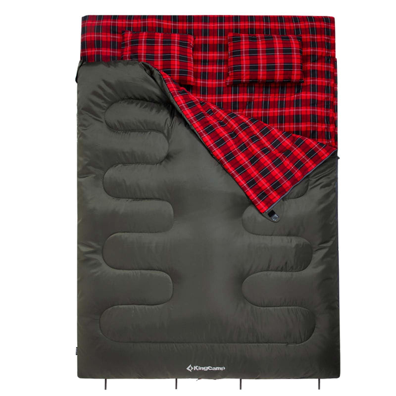 Load image into Gallery viewer, KingCamp Double Flannel Sleeping Bag with two Pillows 2 in 1 Use Green
