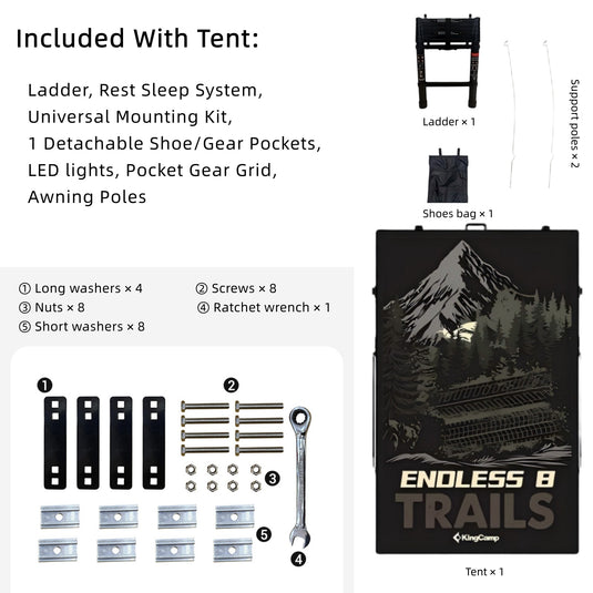 KingCamp ENDLESS 8 Rooftop Tent – 3‑Second Set‑Up, Ultra‑Thin 8cm Hard Shell, Waterproof & Lightweight for SUV/Truck Overlanding