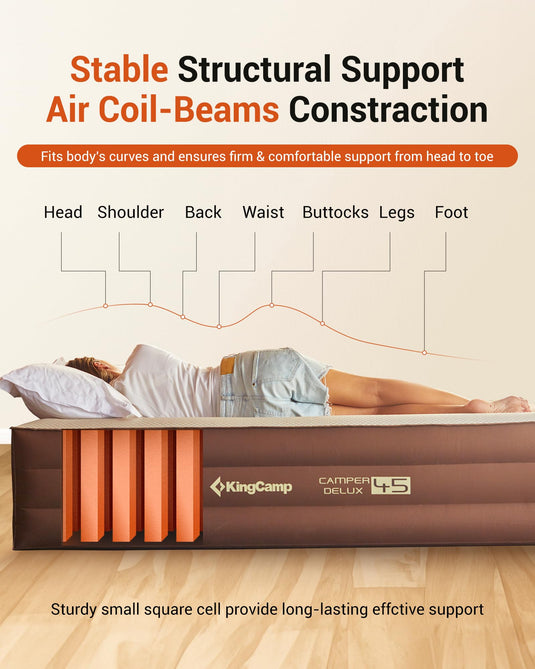 KingCamp Eco-Luxury Queen Air Bed — TPU+Bamboo Fiber, Built-In Pump, 10 lbs