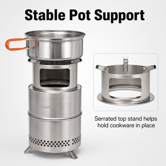 KingCamp FIREWOOD M Folding Wood Stove with Stable Pot Support, Serrated Top Stand Helps Hold Cookware in Place