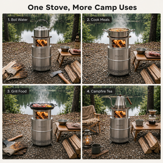 KingCamp FIREWOOD M Folding Wood Stove, Portable Stainless Steel Campfire Stove for Camping, BBQ, Cooking & Boiling Water