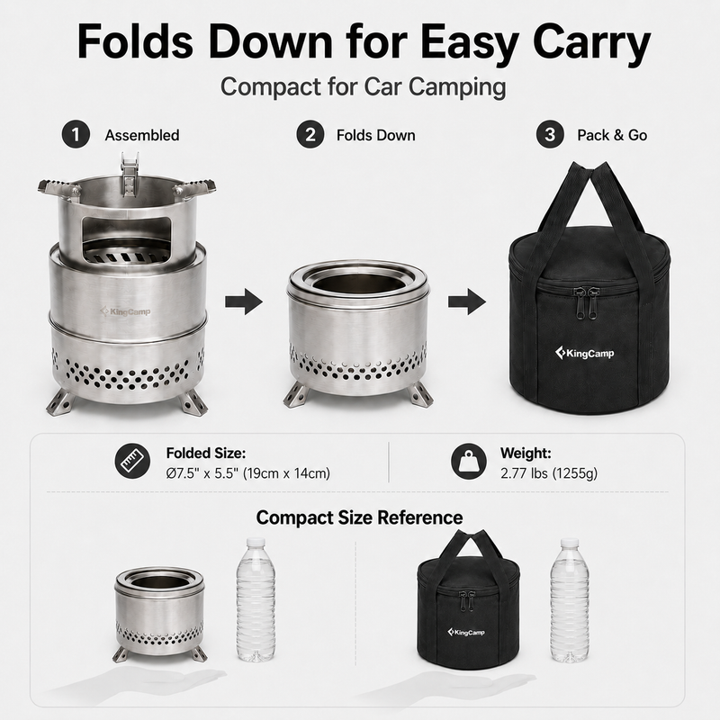 Laden Sie das Bild in Galerie -Viewer, KingCamp FIREWOOD M Folding Wood Stove Folds Down for easy carry
