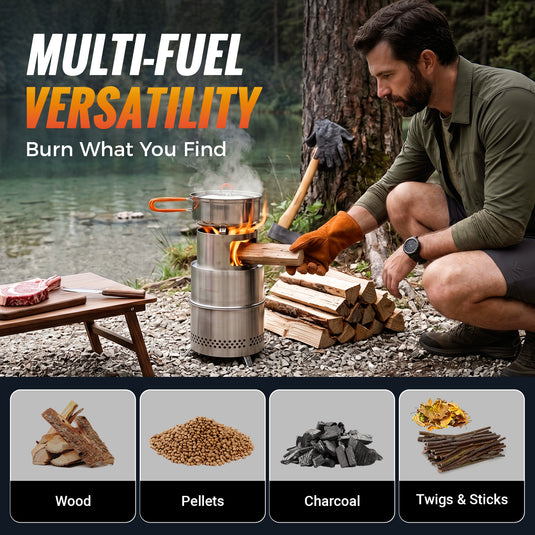 KingCamp FIREWOOD M Folding Wood Stove, Portable Stainless Steel Campfire Stove for Camping, BBQ, Cooking & Boiling Water
