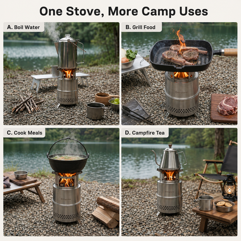 Laden Sie das Bild in Galerie -Viewer, KingCamp FIREWOOD S Mini Folding Wood Stove, Ultralight Stainless Steel Camp Stove for Solo Camping, Hiking &amp; Outdoor Cooking
