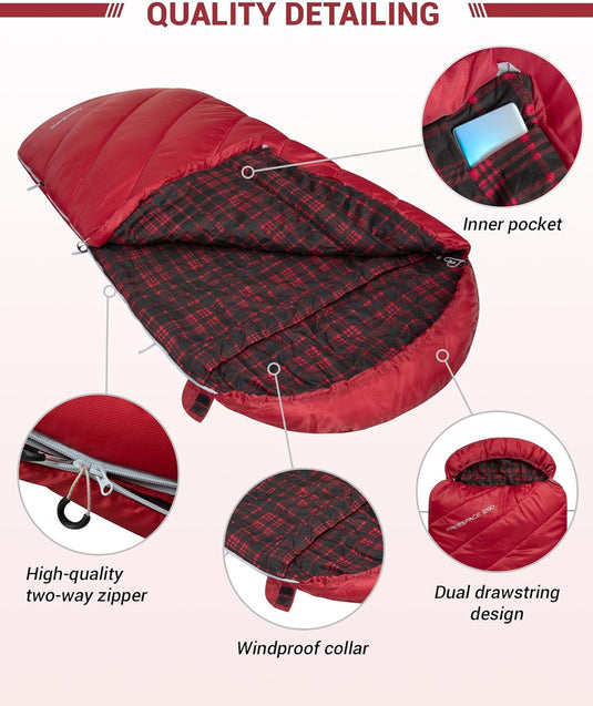KingCamp Plus Size Flannel Sleeping Bag With Windproof Collar