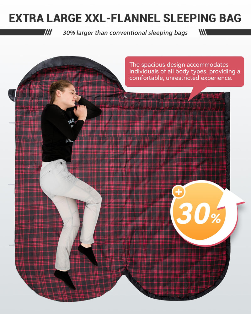 Load image into Gallery viewer, KingCamp FREESPACE 250 3-Season Plus Size Flannel Sleeping Bag Extra Large XXL Flannel Sleeping Bag
