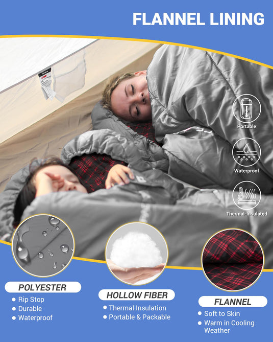 KingCamp FREESPACE 250 3-Season Plus Size Flannel Sleeping Bag with Flannel Lining