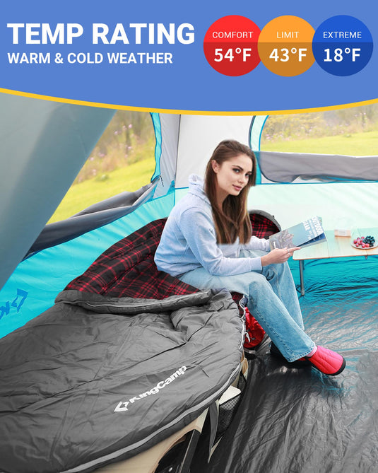KingCamp FREESPACE 250 3-Season Plus Size Flannel Sleeping Bag Warm