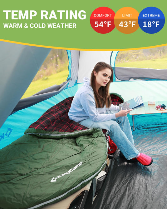 KingCamp FREESPACE 250 3-Season Plus Size Flannel Sleeping Bag Olive