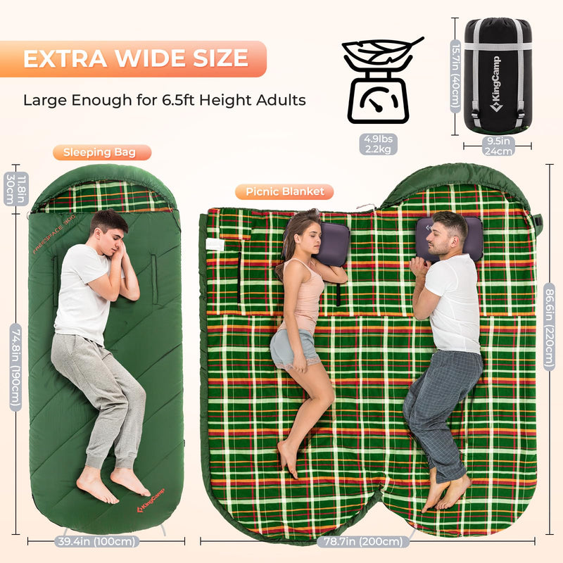 Load image into Gallery viewer, KingCamp FREESPACE 300 Wearable Sleeping Bag – Waterproof, Extra Wide Flannel Camping Sleeping Bag
