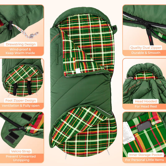 KingCamp FREESPACE 300 Wearable Sleeping Bag – Waterproof, Extra Wide Flannel Camping Sleeping Bag