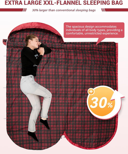 KingCamp FREESPACE 350 Flannel Sleeping Bag-Envelope With Hood