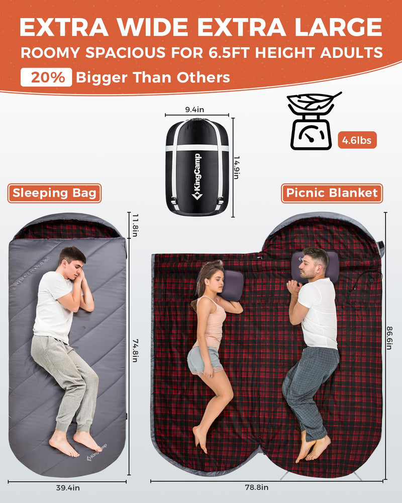 Load image into Gallery viewer, KingCamp FREESPACE HEATING 250 Heated Sleeping Bag – Extra Wide, Roomy Spacious
