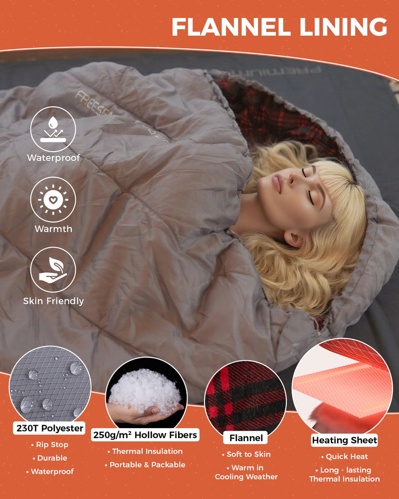 Load image into Gallery viewer, KingCamp FREESPACE HEATING 250 Heated Sleeping Bag – Flannel Lining and Waterproof, Skin Friendly
