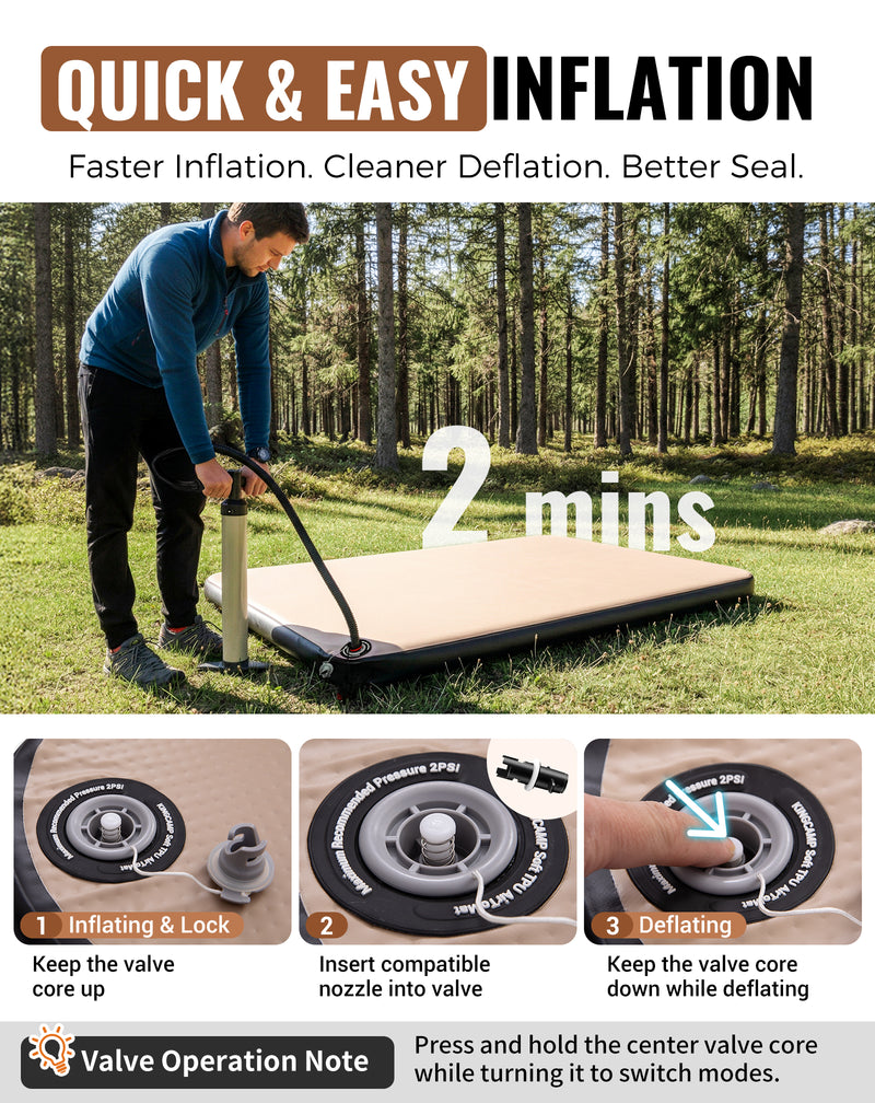 Load image into Gallery viewer, KingCamp Flexi Rest 8.0 DUO Inflatable Sleeping Pad | Double-Wide 55" Camping Mattress with Drop-Stitch Construction, 1100lb Capacity TPU Air Bed
