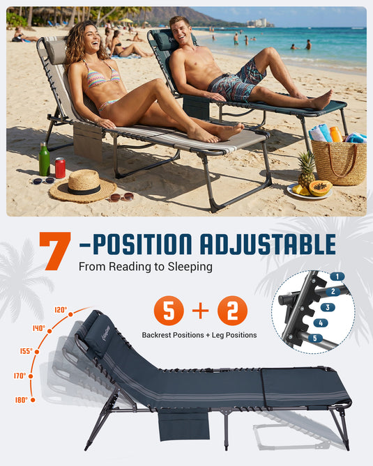 KingCamp Folding Lounge Chair with Face Hole | 7-Position Adjustable Sun Lounger From Reading to Sleeping 5 Backrest Positions + 2 Leg Position