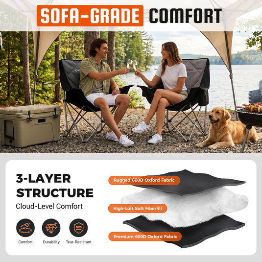KingCamp Folding Sofa Chair | Padded Camping Chair with Cooler Armrest, Cup Holder, 300lb Capacity Portable Outdoor Couch