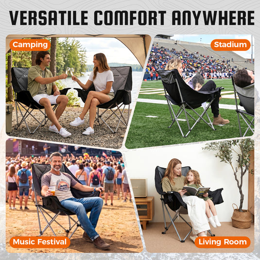 KingCamp Folding Sofa Chair | Padded Camping Chair with Cooler Armrest, Cup Holder, 300lb Capacity Portable Outdoor Couch