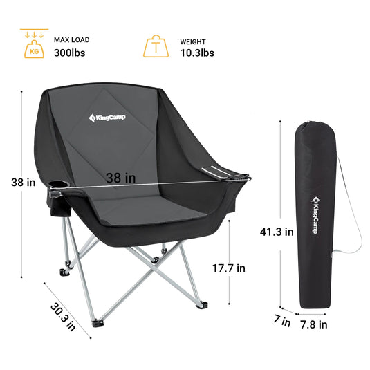KingCamp Folding Sofa Chair | Padded Camping Chair with Cooler Armrest, Cup Holder & Wine Glass Holder, 300lb Capacity Portable Outdoor Couch for Camping, Beach & Tailgating
